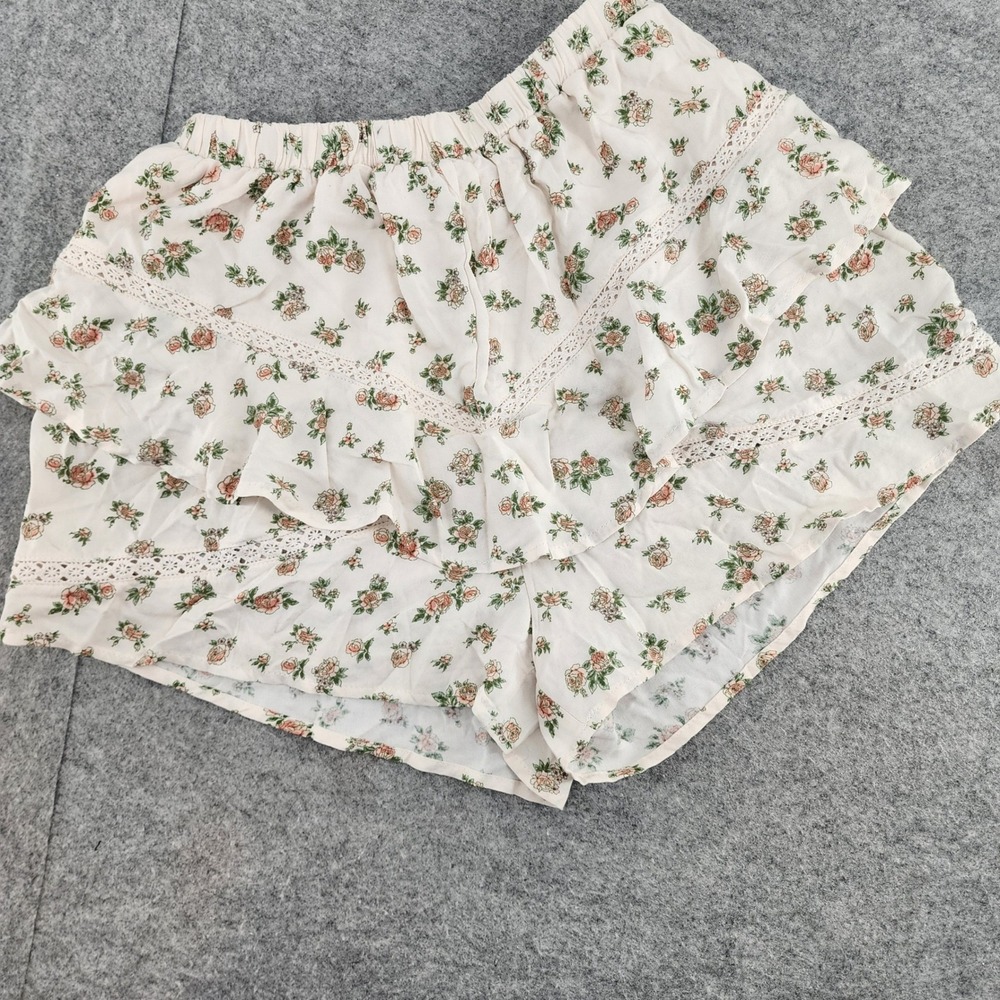 Kirious Los Angeles Cream Floral Lace Trim Ruffle Shorts Small Coquette Womens